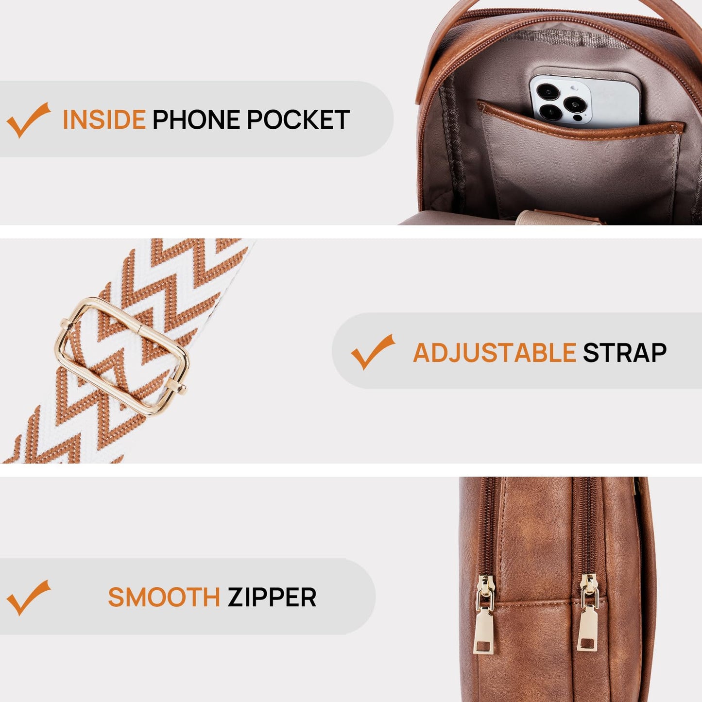 Telena Crossbody Sling Bags for Women, PU Leather Fanny Packs Cross Body Bag for Woman