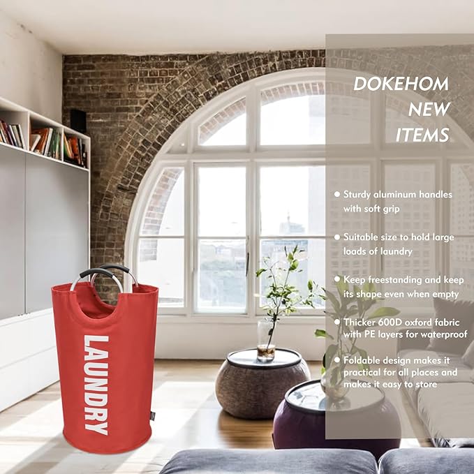DOKEHOM 90L Large Laundry Basket, Collapsible Laundry Bag, Freestanding Tall