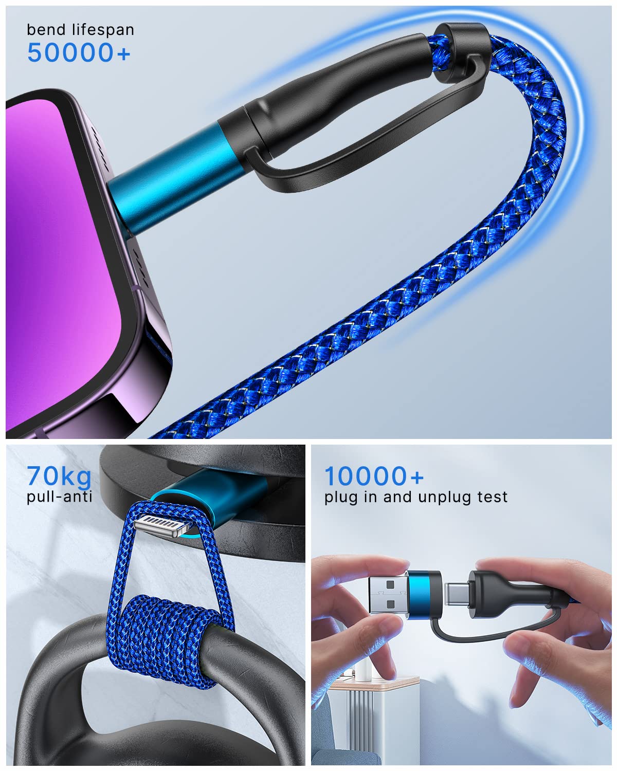 4 in 1 Charging Cable, USB C Lightning Adapter USB C to USB C 60W PD [Fast Charging & Data Sync] 4 in 1 Multi Charger for iPhone 16 15 14 13 12,MacBook Pro 2023 iPad mini 6/Pro,Samsung Galaxy S22 S21