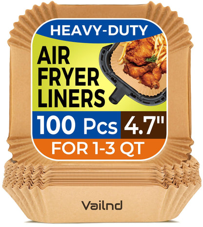 Air Fryer Paper Liners, 125Pcs Parchment Paper, Air Fryer Liners Disposable for Microwave, Non-Stick Air Fryer Liner Square Free of Bleach (8IN)