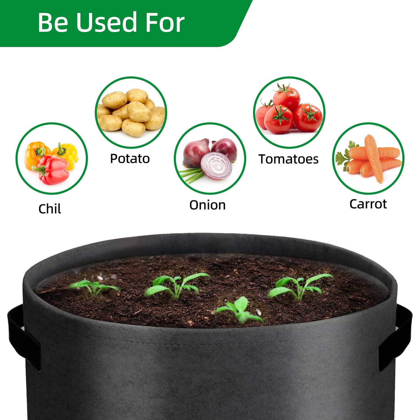 6 Pack Potato Grow Bags, 10 Gallon Planting Bags Large Fabric Pots with Flap Window Vegetable Planter Garden Pot Tall Potato Growing Containers with Handles for Vegetables, Fruits, Black + Grey