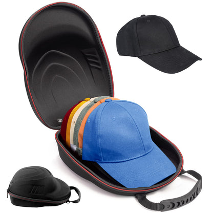 Glamgen Hard Hat Case for Baseball Caps,Hat Carrier Travel Case with 1 Pack Black Baseball Cap and Adjustable Shoulder Strap, Hat Organizer Holder Bag for 6 Baseball Caps for Women and Men - Black
