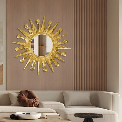 YIWEMON Golden Sun Wall Mirror Decorative 24 inch Metal Frame Mirror Sunburst Boho Mirror for Entryway Bedroom Living Room Bathroom House Warming Gifts New Home Essential