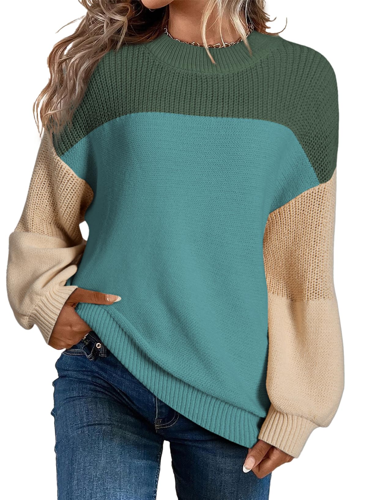 Dokotoo Women's Casual Long Sleeve Sweaters Loose Crewneck Knit Solid Pullover Sweater Jumper Tops