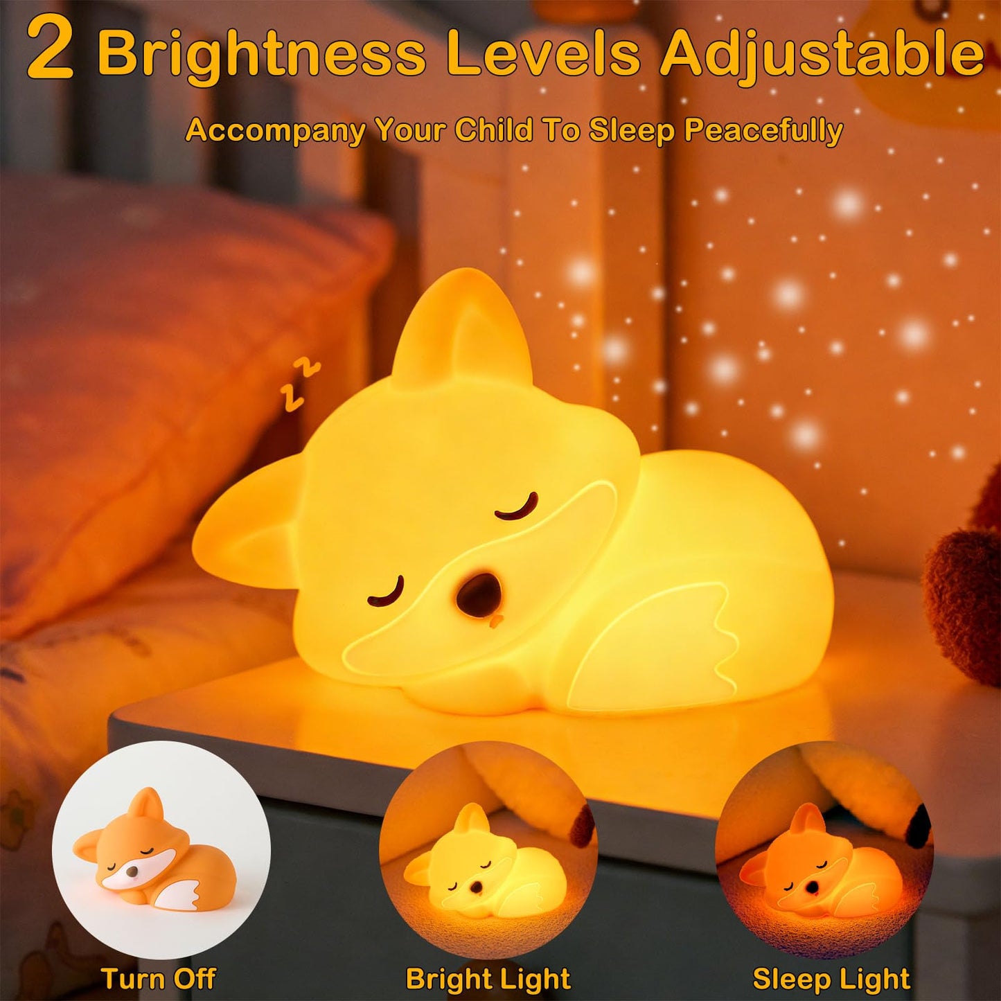 Fox Lamp, Fox Cute Night Light Gifts, Rechargeable Bedside Nightlight, Dimmable Squishy Silicone Animal Touch Lamp, Baby Room Decor, Small Night Light for Kids Teens Boys Girls Lovers