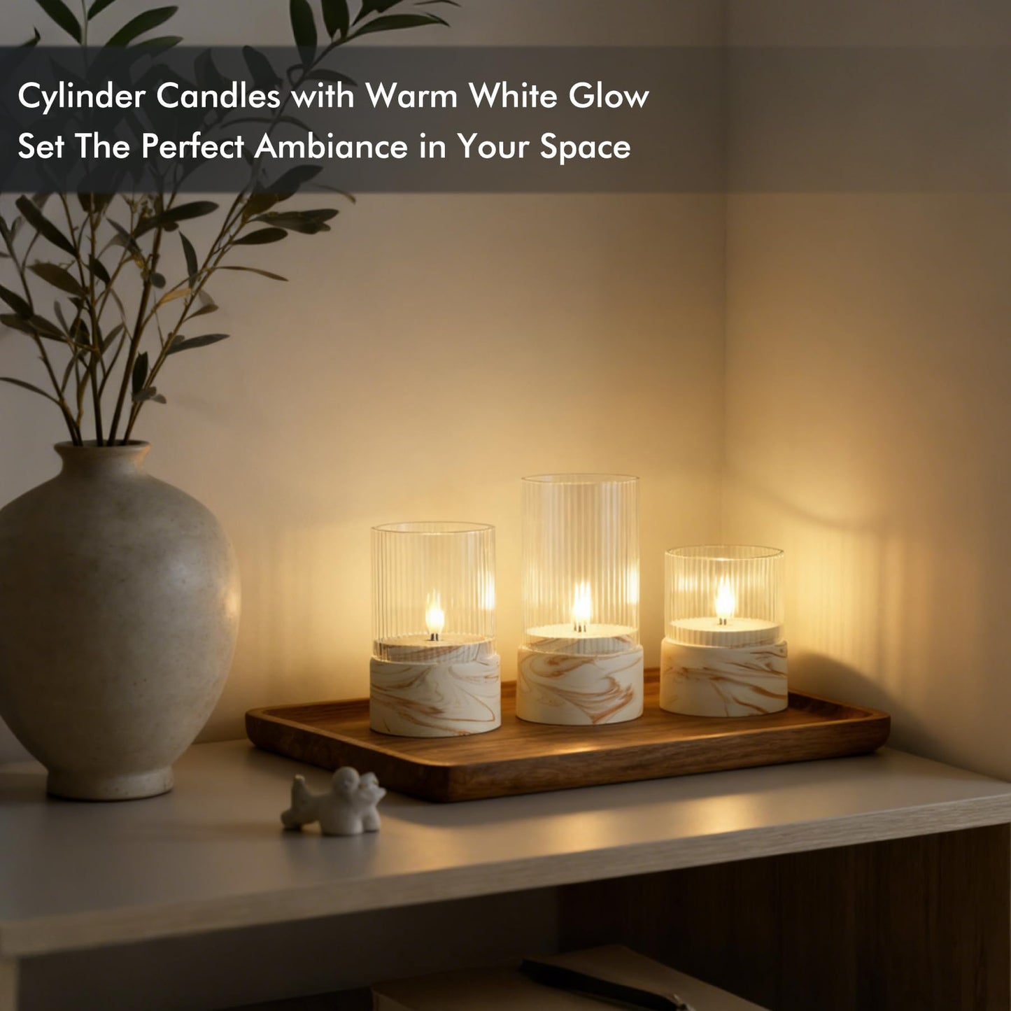 Fanna 3 Flameless LED Candles with Timer Function in Marble Texture, Battery Operated Glass Candles for Home Decor and Table Centerpieces, Cream and Burnt Orange Design - H 4" / 5" / 6"