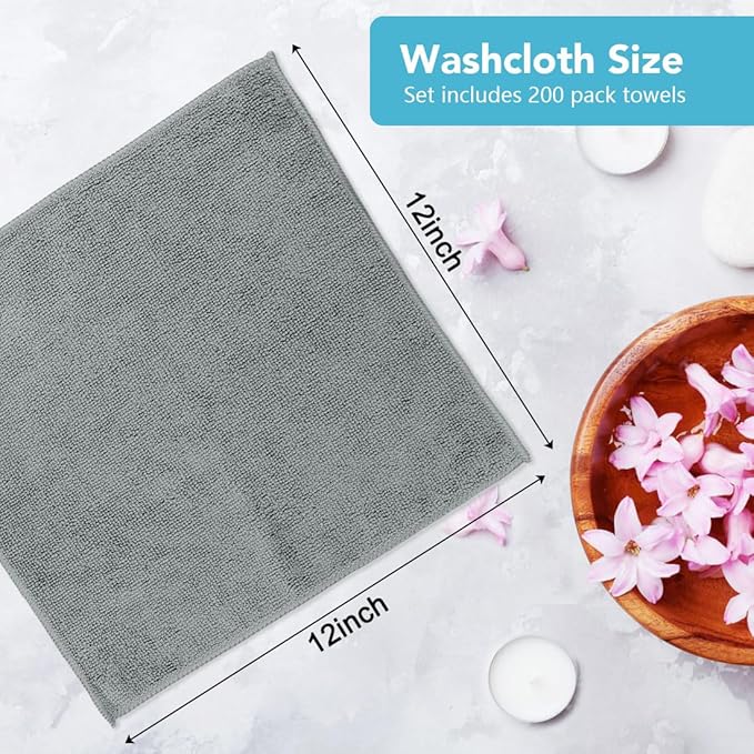 Orighty Wash Cloths Bulk Towels Set 200 Pack, Highly Absorbent and Soft Feel