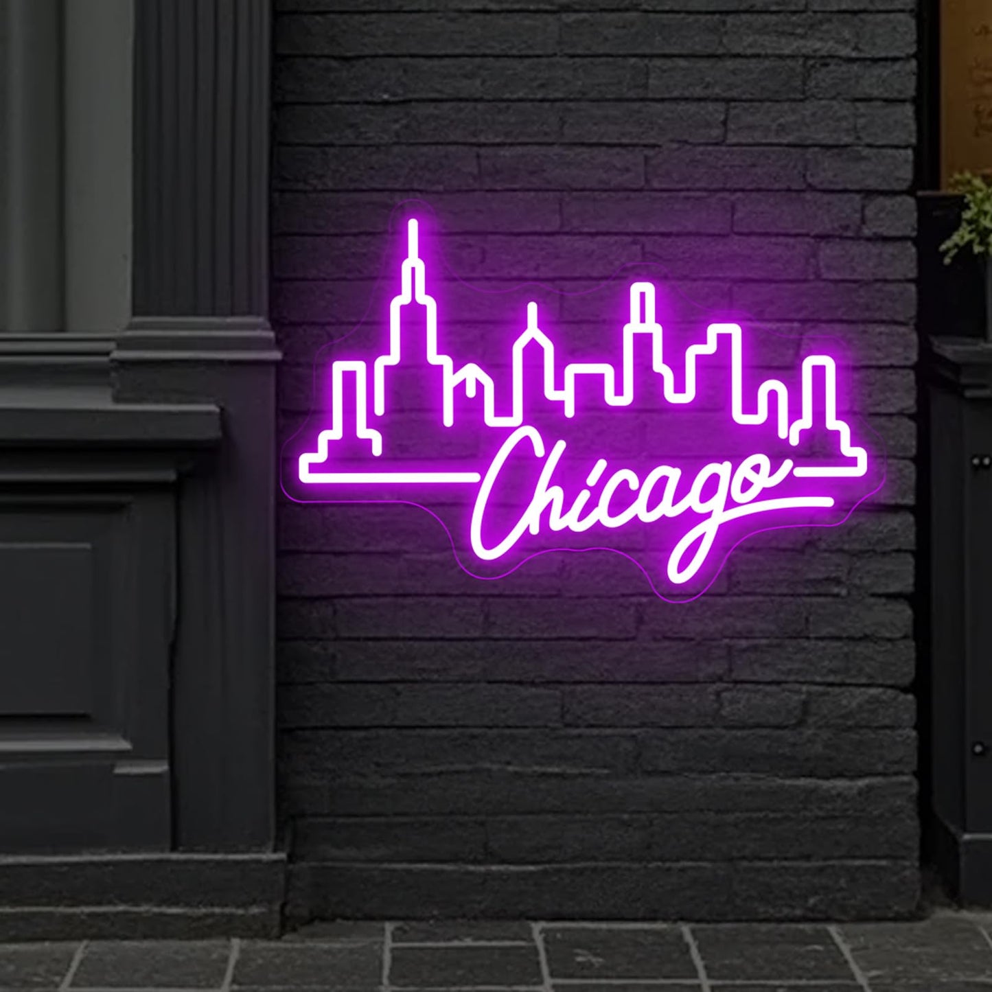 City Light Chicago Neon Sign, Skyline Neon Light, Home Wall Office Decor, Chicago City Led Sign, City Sign for Christmas Birthday Gifts Women Gift Bar Pub Store Club Garage Home Party-Purple-17.3"