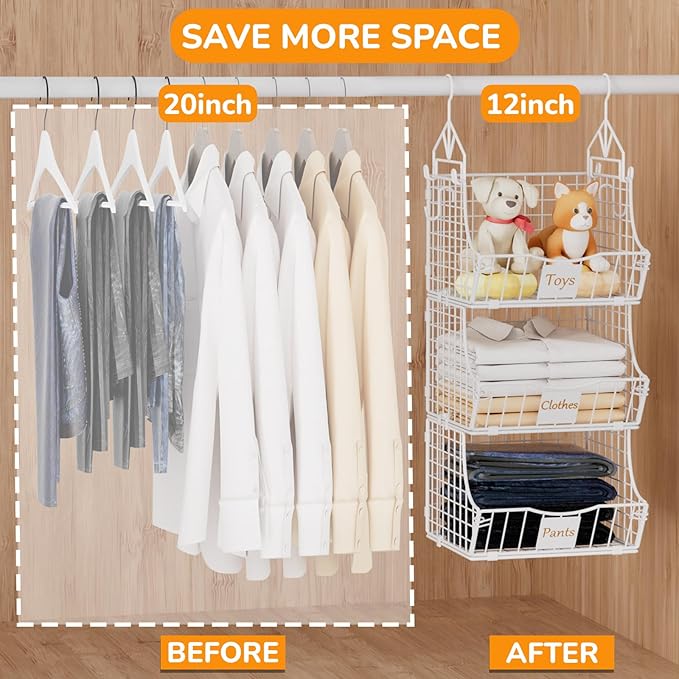 Hanging Closet Organizers and Storage, 2 Tier Closet Shelf Clothes Organizer