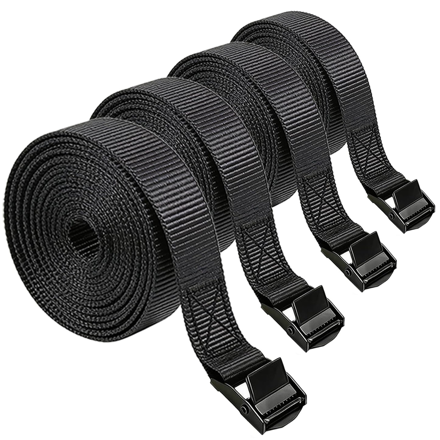 Lashing Straps with Buckles, 4Pack, 1 Inch × 5 Feet, Cargo Tie-Down Strap, Adjustable Cam Buckle Straps for Storage Luggage Trucks,Trailer,Motorcycle (4 Pack Black，1"*5)