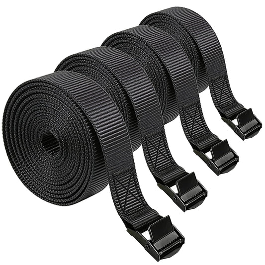 Lashing Straps with Buckles, 4Pack, 1 Inch × 5 Feet, Cargo Tie-Down Strap, Adjustable Cam Buckle Straps for Storage Luggage Trucks,Trailer,Motorcycle (4 Pack Black，1"*5)