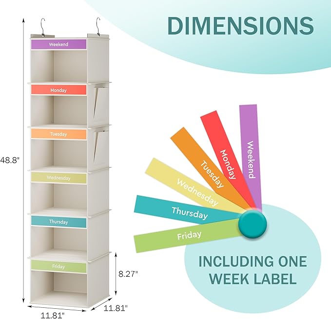 YOUDENOVA 6-Shelf Weekly Hanging Closet Organizer, Weekly Clothes Organizers