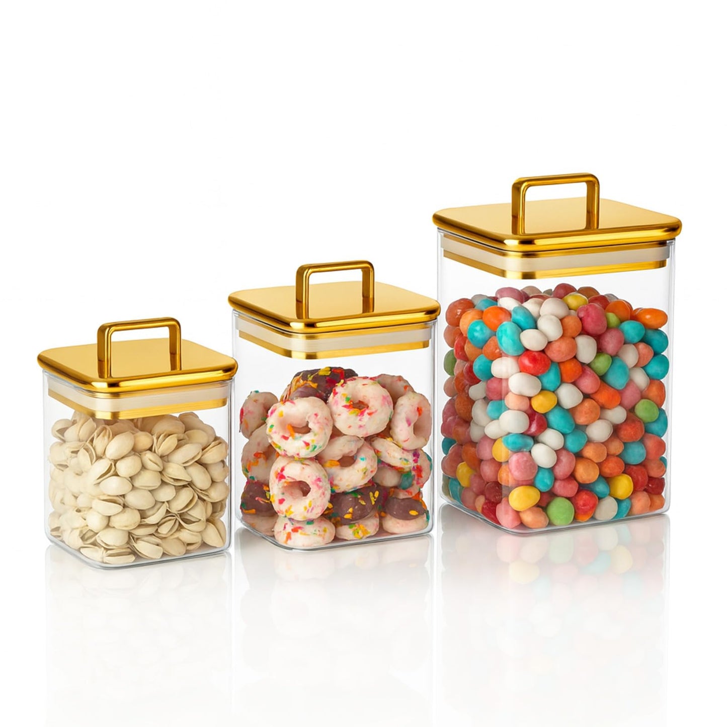 Clear Acrylic 3-Pack Apothecary Jars with Gold Lids Airtight Decorative Containers for Bathroom, Kitchen & Home Elegant Canisters for Cotton Pads, Bath Salts & Snacks