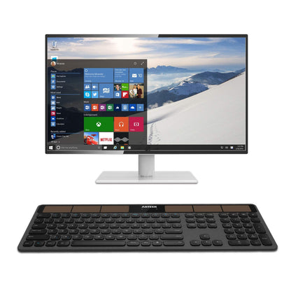 Arteck Solar Wireless Keyboard Full Size Solar Recharging Keyboard for Computer/Desktop/PC/Laptop/Surface/Smart TV and Windows 10/8 / 7 / Vista/XP Built in Rechargeable Battery