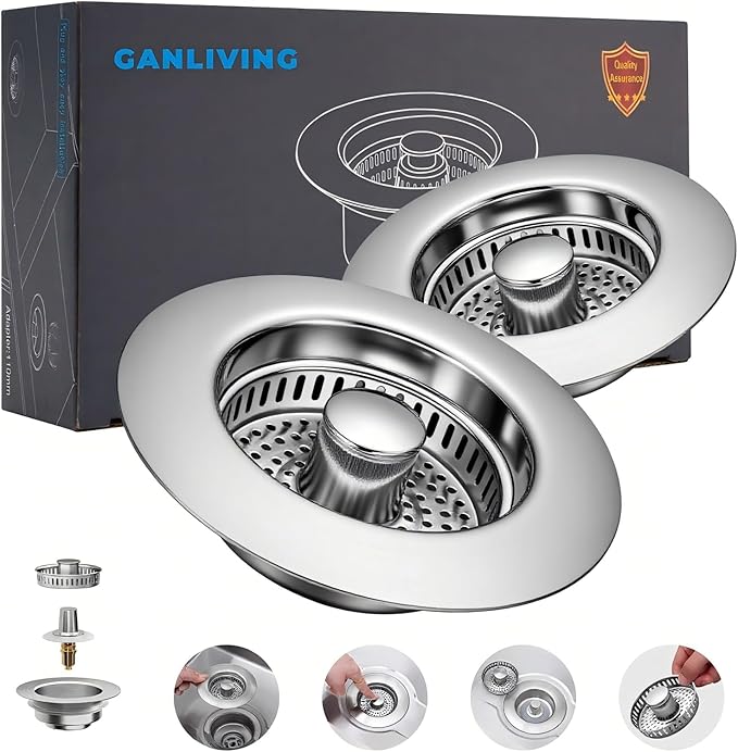 2Count 3-in-1 Kitchen Sink Drain Strainer & Stopper