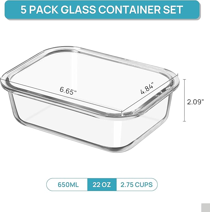 Vtopmart 5Pack 22oz Glass Storage Containers