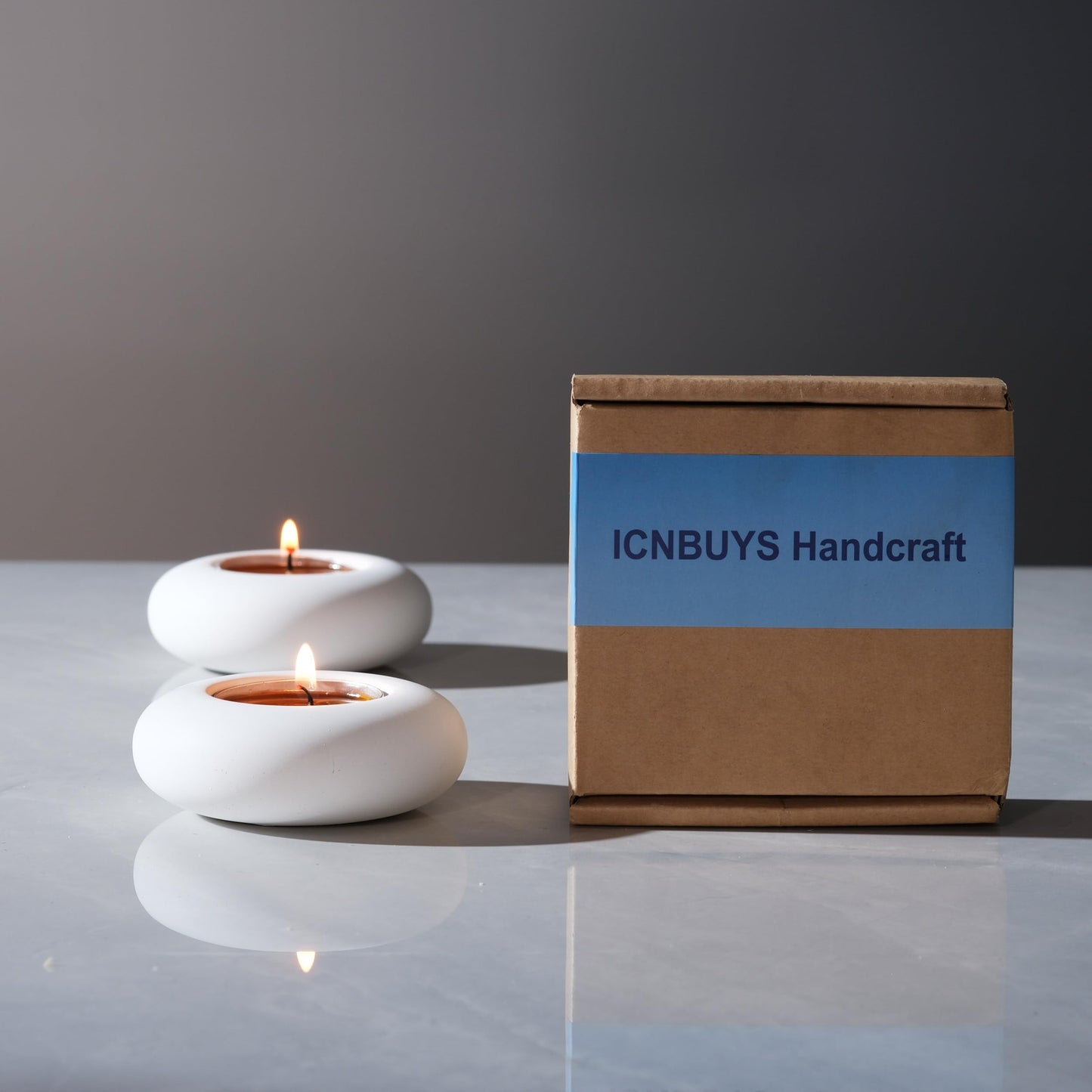 ICNBUYS Handmade Decorative Pebble Tealight Candle Holder - Handcrafted Home Decor Accent for Calming Earthy Aesthetic White Cement Diameter 3 Inches Set of 2