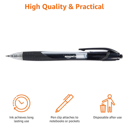 Amazon Basics Retractable Gel Ink Pens, Fine Point, Smooth Writing, Black, 12-Pack