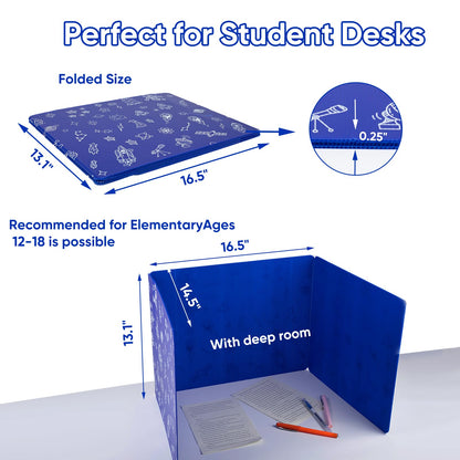 25-Pack Desk Dividers for Students, 3-Fold Privacy Screens, Durable Waterproof Plastic Study Boards, Easy Clean Classroom Shields for Schools,Teacher Supplies & Student Desk Organizers, Blue