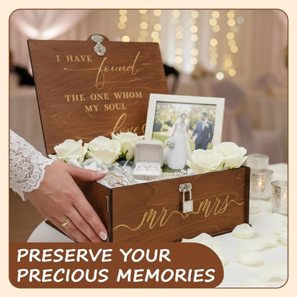 OurWarm Wedding Keepsake Box with Lock, Large Wooden Memory Box for Keepsakes, Wood Decorative Photo Storage Boxes with Lids, Mr and Mrs Personalized Anniversary Engagement Gifts for Couples
