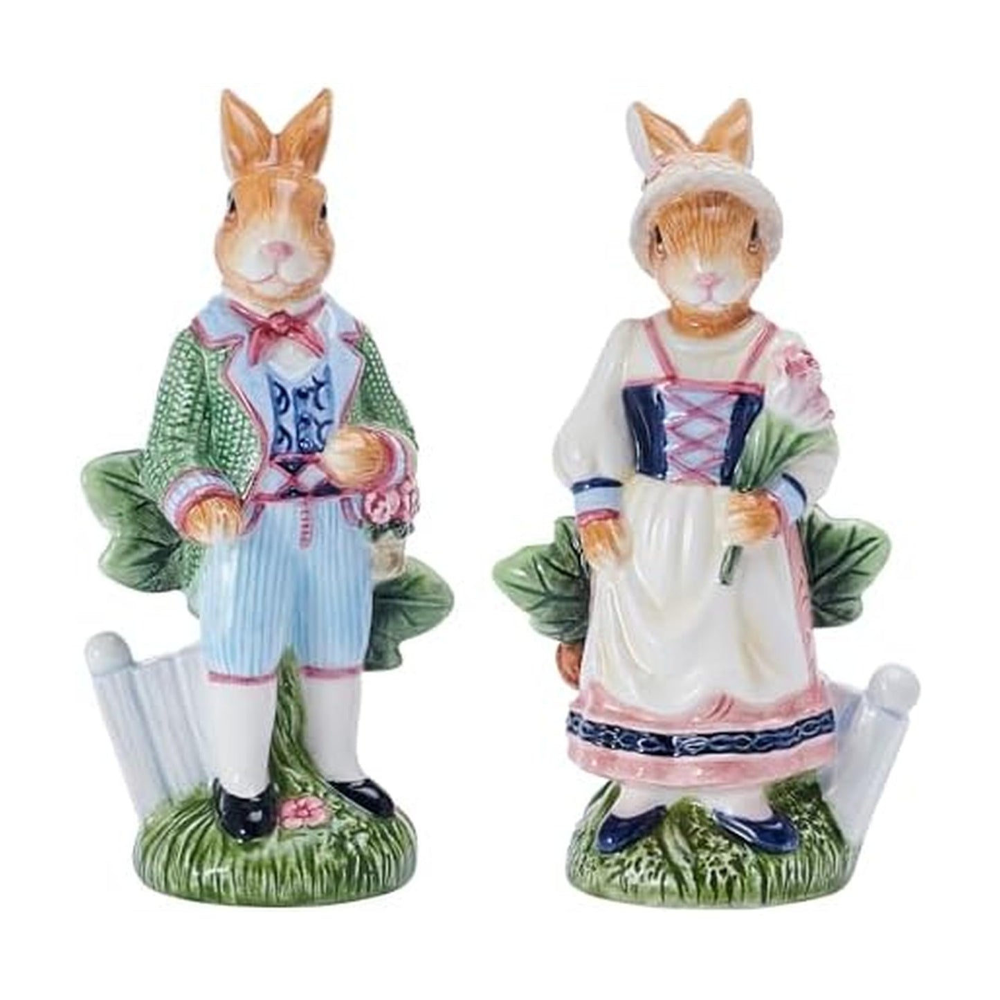 Fitz & Floyd Jardin Rabbit Salt and Pepper Shakers Set of 2, Earthenware Spring Easter Table Decor, Colorful Male and Female Bunny Shakers in Gift Box, 3.25 Inches