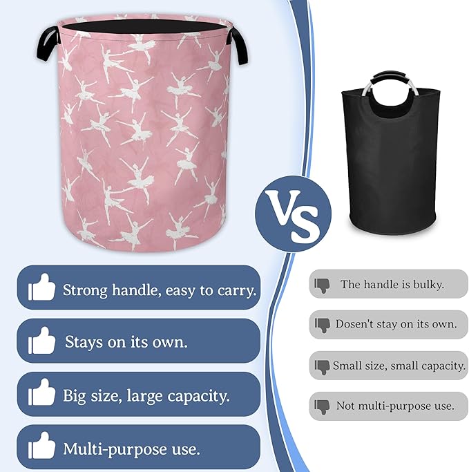 Cute Ballet Dancer Laundry Basket, Foldable Oxford Cloth Pink Laundry Hamper