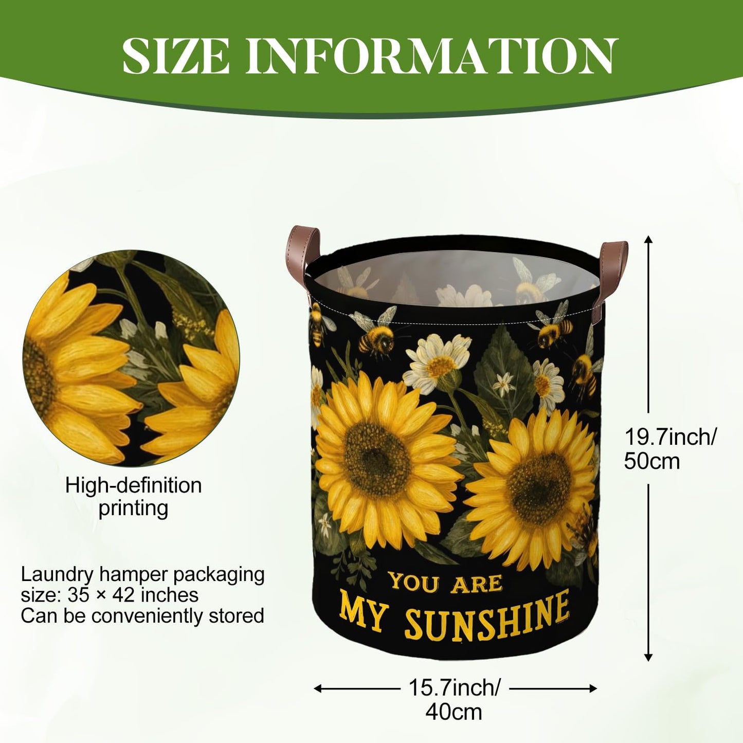 Cmialusie Sunflower Bee Laundry Hamper, You Are My Sunshine Basket