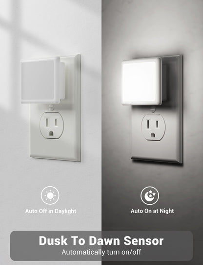 JandCase Night Lights Plug into Wall 2 Pack, Plug in Night Light with Dusk-to-Dawn Light Sensor, 3000K Soft White 0.3W, LED Nightlight for Bathroom, Adult, Hallway