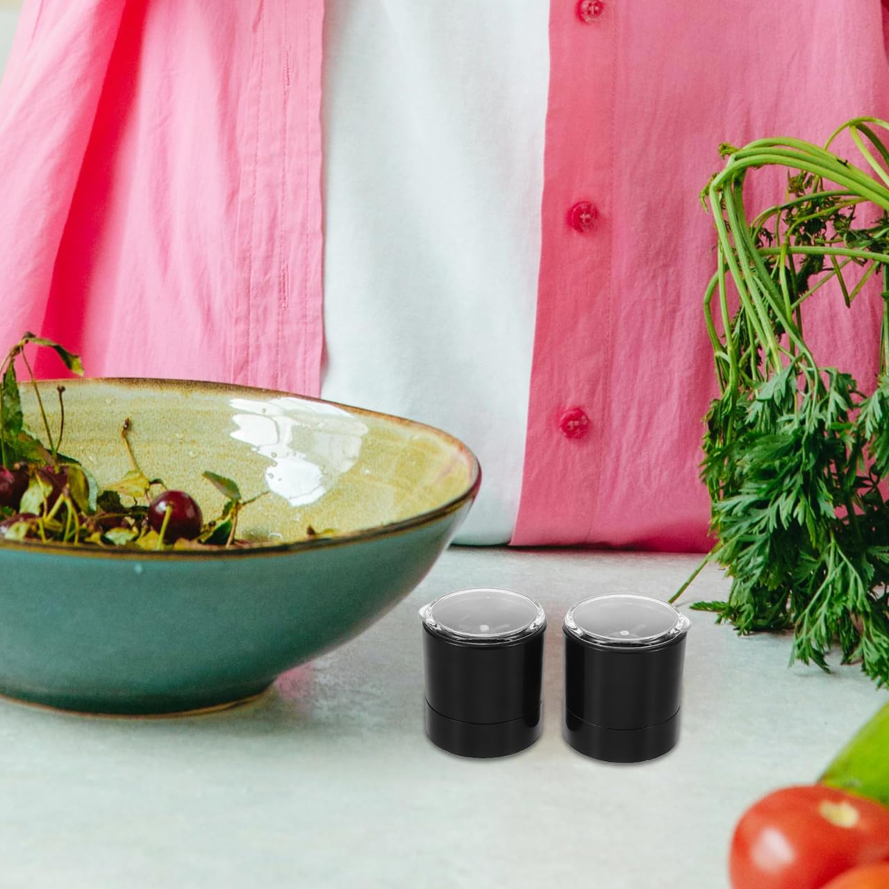 OKUMEYR Stainless Steel Grinder Cap Covers for Salt Pepper Mills Adjustable Spice Grinder Lid Covers Manual Kitchen Spice Jar Tops Easy to Clean 2 Pack Compact 1.88X1.81X1.77 Inch