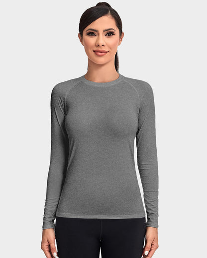 TELALEO 4 Pack Women's Compression Shirt Long Sleeve Performance Workout Baselayer Athletic Top Sports Gear-Black/Grey/White/Blue Small