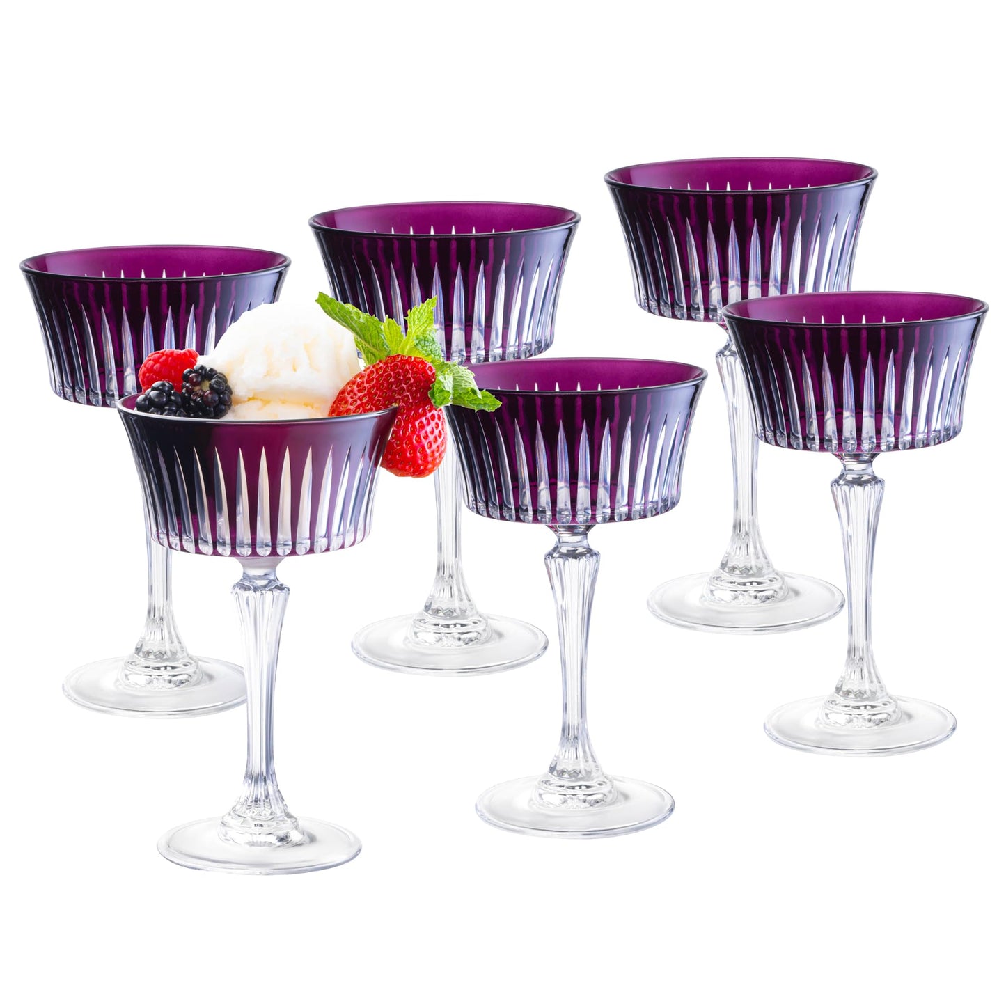 Barski Colored Champagne Coupe Glasses - Amethyst Cocktail Coupe Glass, Stemmed Martini Glassware, Can be used for Dessert, Ice Cream - Amethyst - Set of 6 - Gift Ready - 8.7 oz., Made in Europe