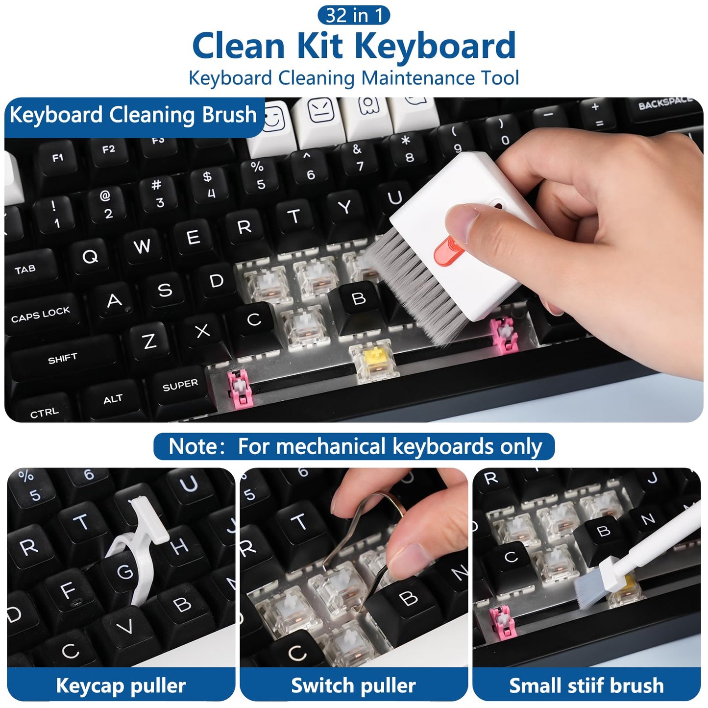 32 in 1 Cell Phone Cleaning kit with Charging Port Cleaner,Stylus Pen,SIM Tool,Keyboard Brush,Speaker Brush,Electronic Cleaning kit for iPhone,AirPods,iPad,Keyboard,MacBook,Earbud,Camera Lens(White)
