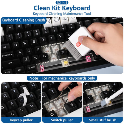 32 in 1 Cell Phone Cleaning kit with Charging Port Cleaner,Stylus Pen,SIM Tool,Keyboard Brush,Speaker Brush,Electronic Cleaning kit for iPhone,AirPods,iPad,Keyboard,MacBook,Earbud,Camera Lens(White)