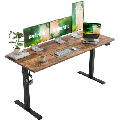 Agilestic Electric Standing Desk, 63 x 24 Inches Height Adjustable Desk, Sit Stand up Desk for Work Office Home, Splice Board, Rustic Brown