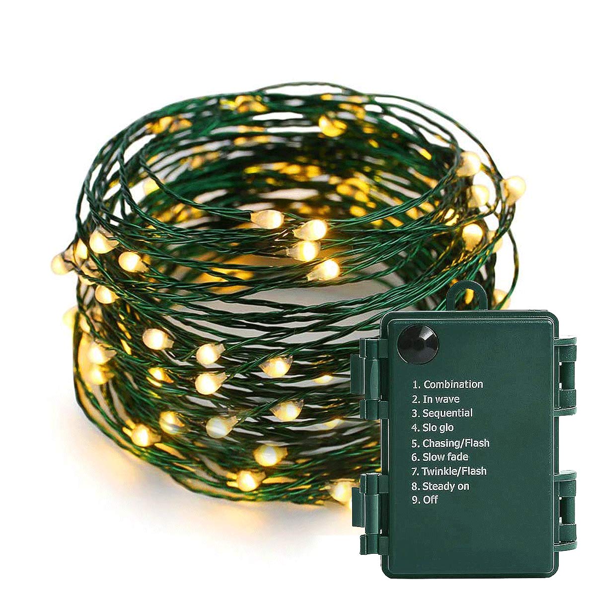 Battery Operated Starry Lights - 18FT 50 Micro LEDs, Warm White, Waterproof, Christmas Tree, Wreath, DIY Wedding