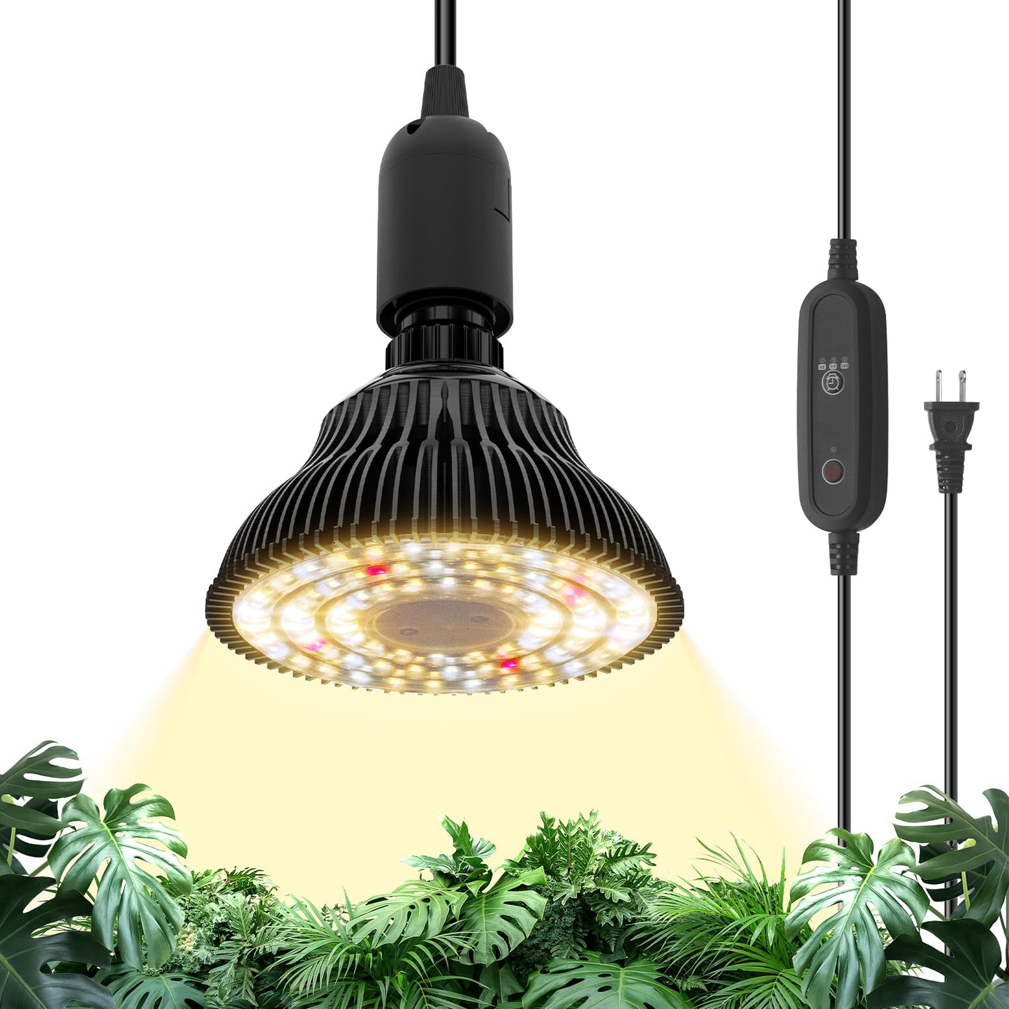 Bstrip Hanging Grow Light for Indoor Plants Full Spectrum, Black Plant Bulb with Optical Lens for Enhanced PPFD, Pendant Grow Light with Timer, 16.4 FT Power Cord, Perfect for Tall Plants and Flowers