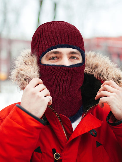 2 Pieces Winter Warm Knitted Balaclava Neck Warmer Hat Fleece Ski Cover Windproof Face Cover for Outdoor Sports (Black, Red)