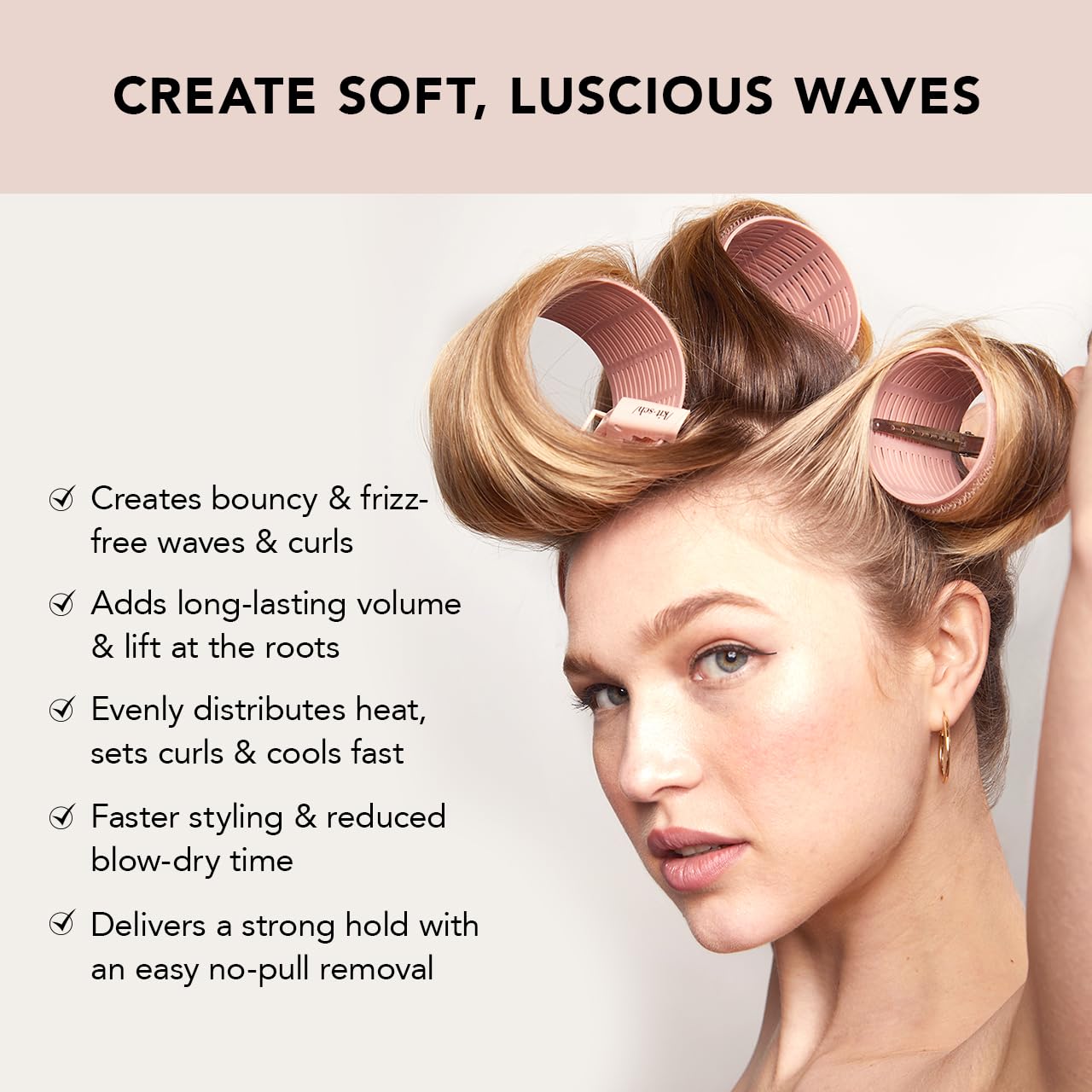 Kitsch Ceramic Thermal Hair Rollers for Women – Self Grip Hair Curlers for Heatless Curls Overnight - Volumizing Large Rollers for Short & Long Hair - For Long Lasting Frizz-Free Curls - Black, 8pcs
