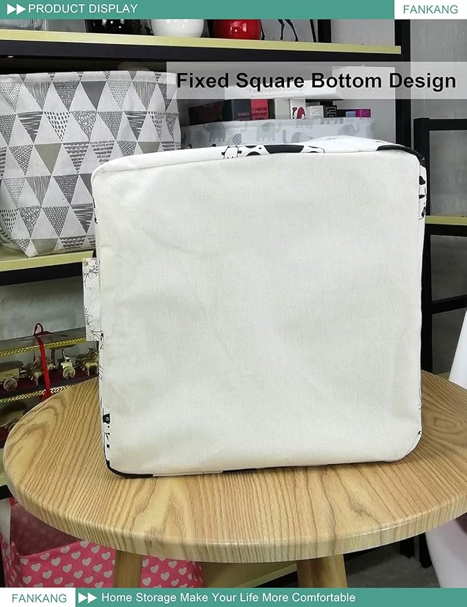 FANKANG Square Nursery Hamper Storage Bins Canvas Laundry Basket Foldable