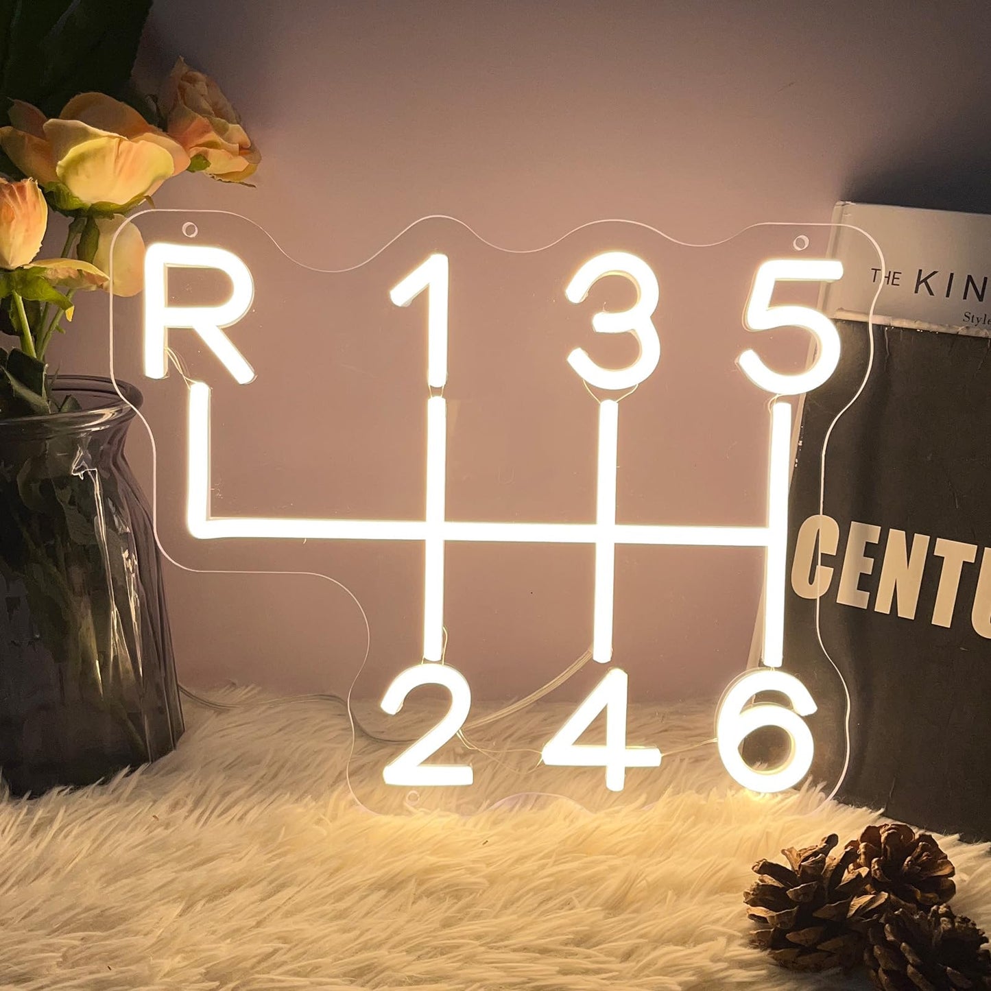 Car Gear Shift Neon Sign for Wall Decor Personalized Custom Shop Neon Light Signs Garage Logo Decor Led Name Business Gift Auto Room Garage Repair Shop Warm White 34×27.2 CM