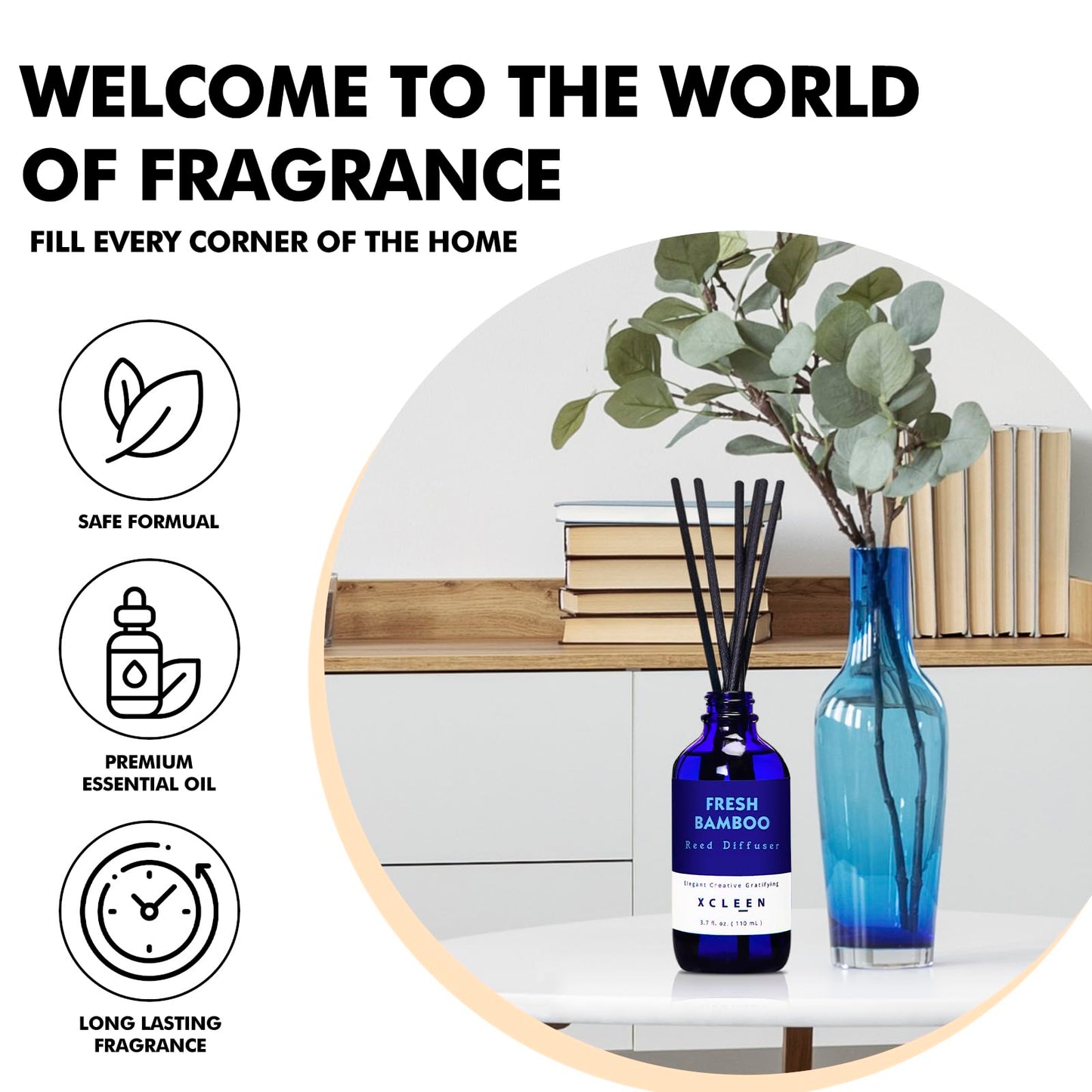 Reed Diffusers Set, 3.7 Oz Scent Diffuser, 6 Reed Diffuser Sticks, Home Fragrance Hyacinth, Peony & Citrus, Aromatherapy Oil Diffuser Reeds, More Masculine Scent, Bathroom & Office Decor 110ml
