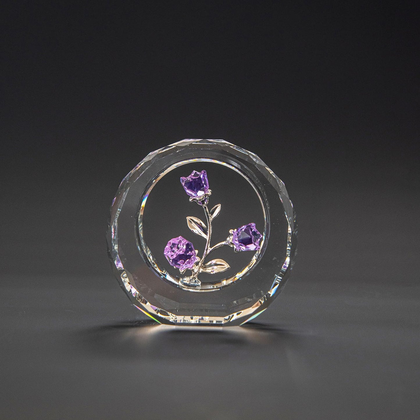 Crystal Tulips Rose Collectible Figurines,Glass flowers in glass dome,Tiny crystal glass rose figurines, Glass roses with stems with stems, Crystal deco for home, Holiday Creative Gift (Purple)