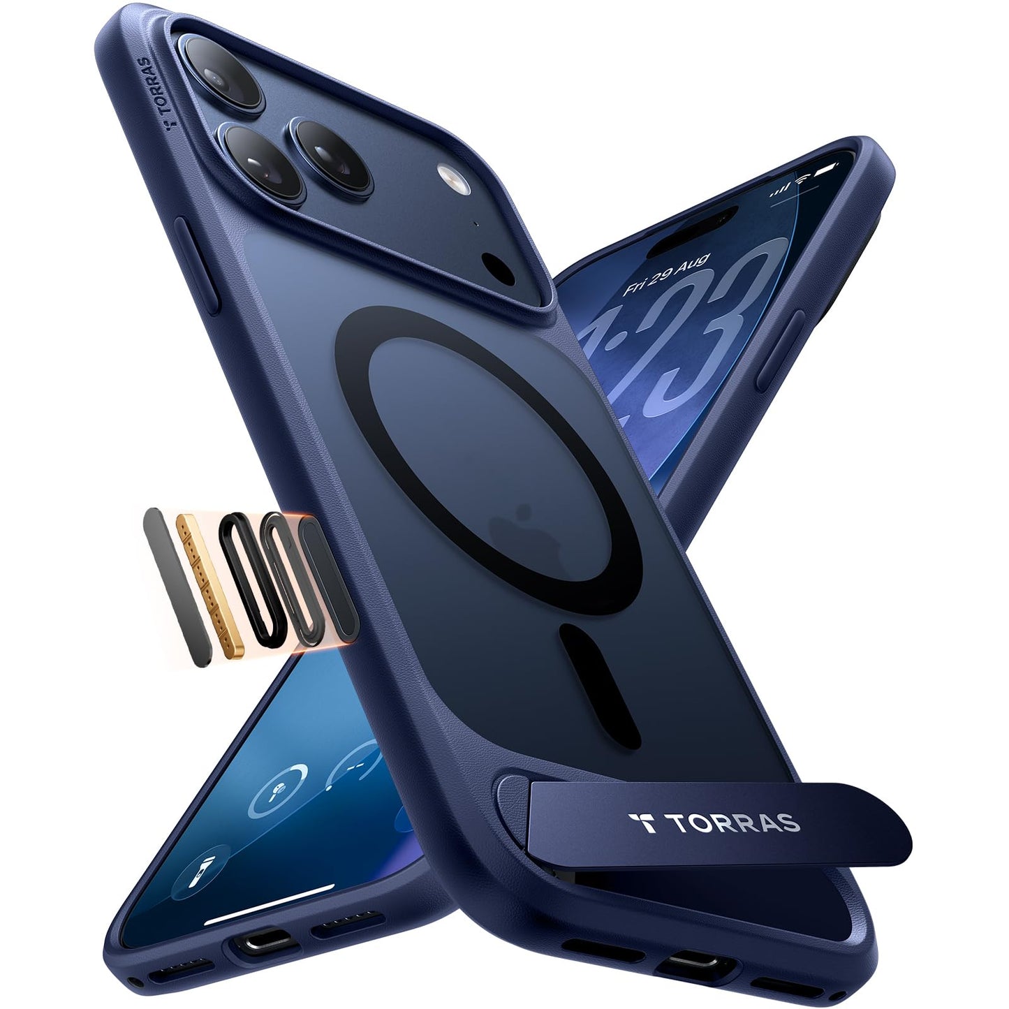 TORRAS Stand for iPhone 17 Pro Max Case – Durable Titanium Stand, Compatible with Magsafe, Camera Button Shield, 12FT Drop Protection for iPhone 17 Pro Max Cover – Navy Blue