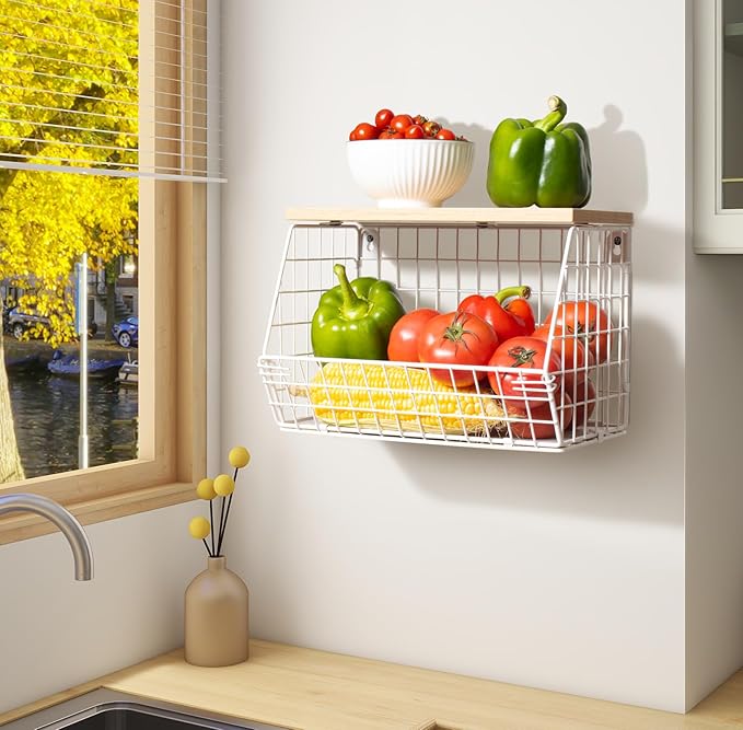 White Fruit Bowl Wire Basket Storage Pantry Fruit and Vegetable Storage Fruit