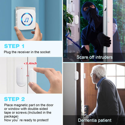 SanJie Wireless Door Chime Sensor, When Door Opens, Entry Alarm for Business/Home/Kids, 5 Adjustable Volume Ringer Alert 2 Sensors + 1 Receivers, 500 FT Range,26 Chimes