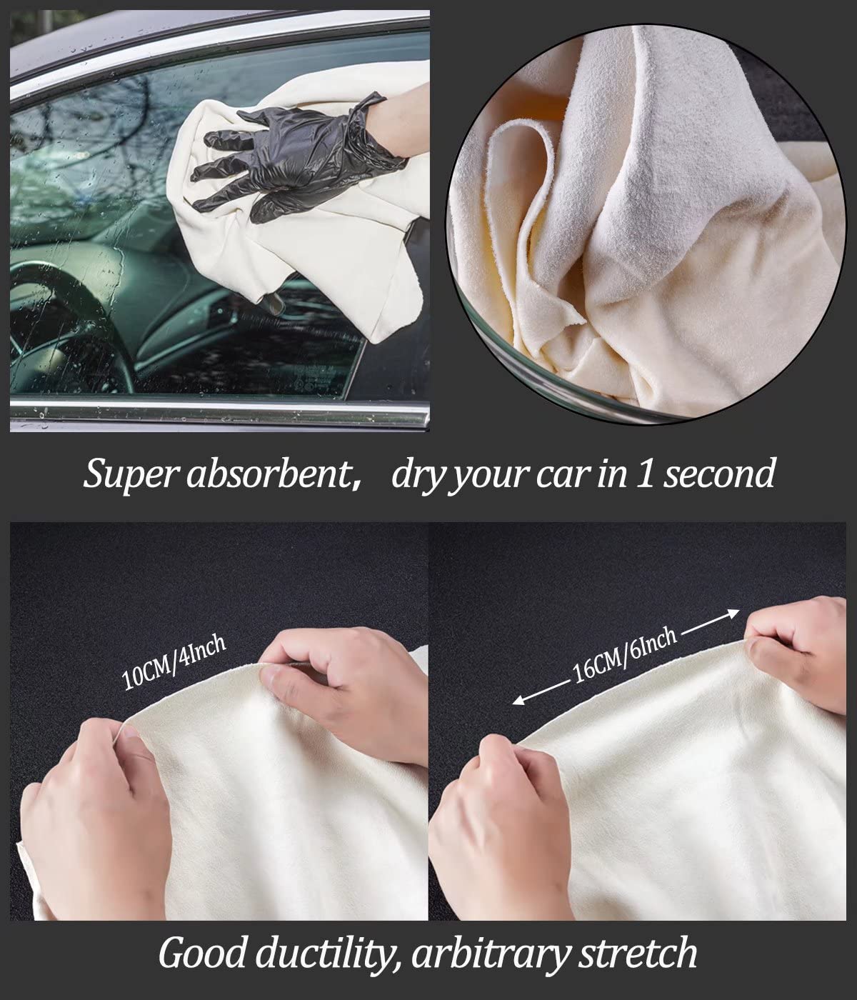 Chamois Leather for Cars 60x40cm Extra Thick Shammy Cloth for Car Drying & Window Cleaning, Natural Soft Leather Towel, Super Absorbent & Reusable for Auto Detailing Interior Exterior