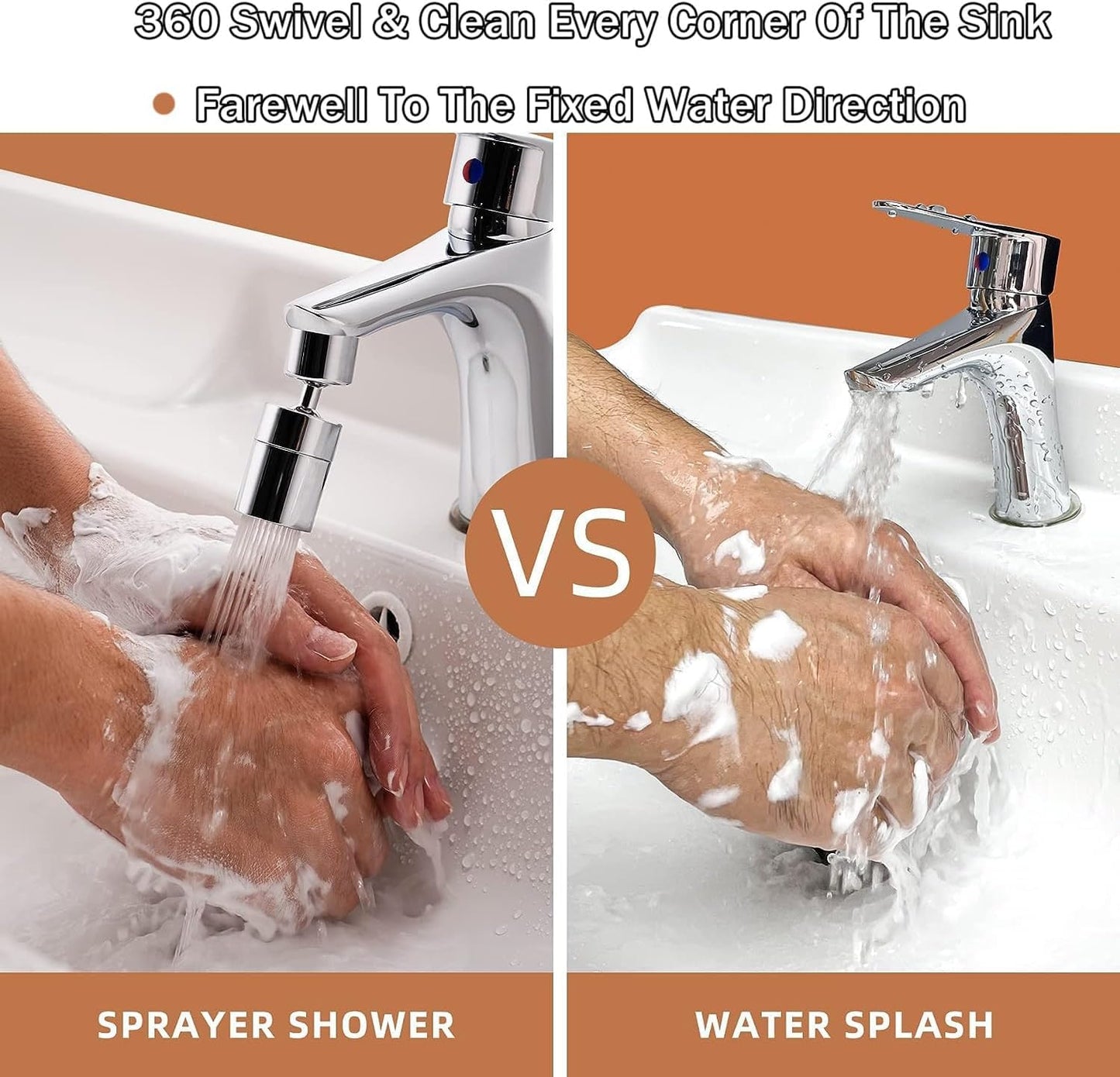 Kitchen Tap Spray Head, 360° Swivel Spout Kitchen Sink Tap, Tap Faucet Attachment Spray with 2 Functions Modes, Replacement Tap Aerator Sprayer Accessories, Universal Tap Adapter Attachment