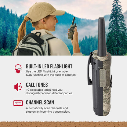 Cobra RX680 Walkie Talkies (2-Pack) - Rugged & Splashproof Two Way Radios Long Range, IP54 Water Resistant Design, 60 Pre-Programmed Channels, Weather Alerts, Included Charging Dock (Black/Orange)
