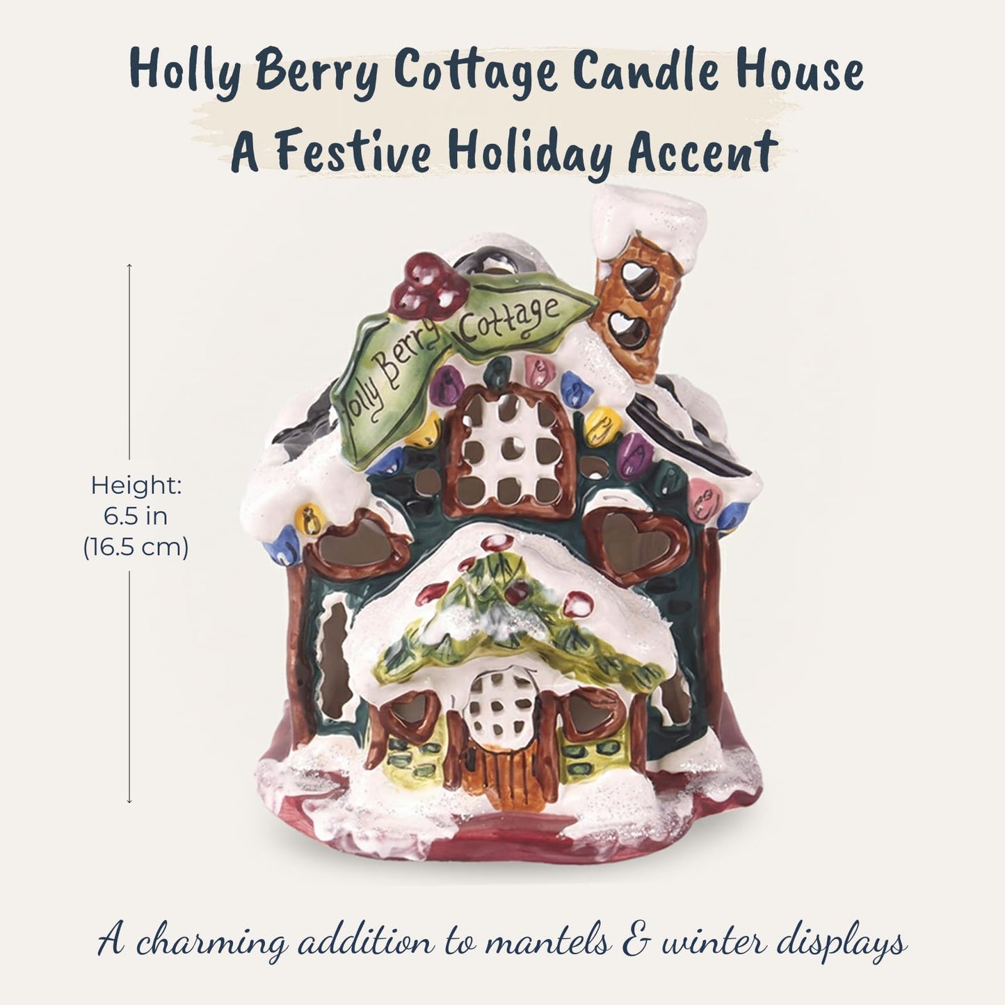 Blue Sky Ceramics Holly Berry Cottage Candle House, Multi (995458)