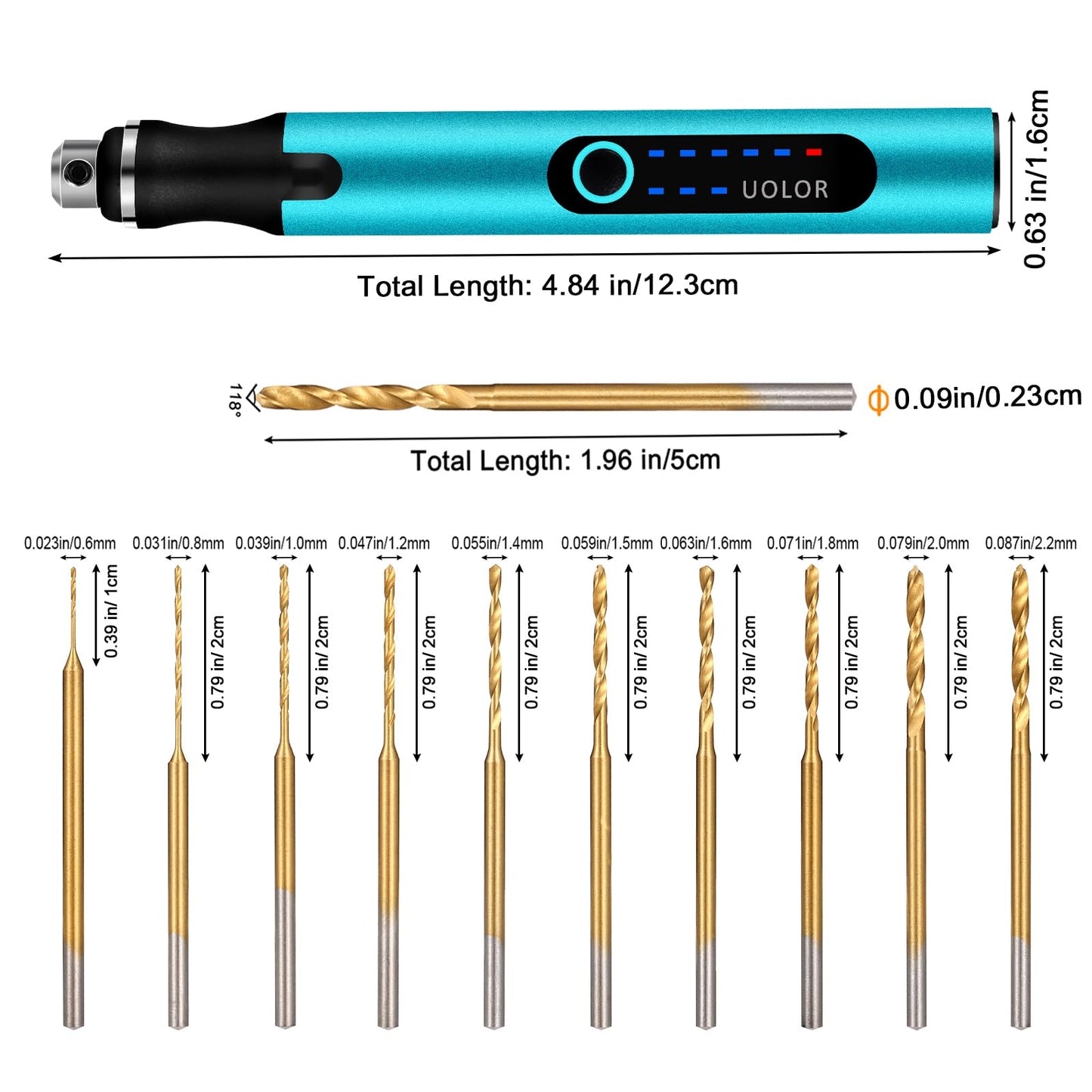Uolor 3-Speed Cordless Mini Drill Pen, Rechargeable DIY Electric Hand Drill with 10 Small Drill Bits, Micro Drill Set for Jewelry Making Wood Stone Plastic Resin Keychains